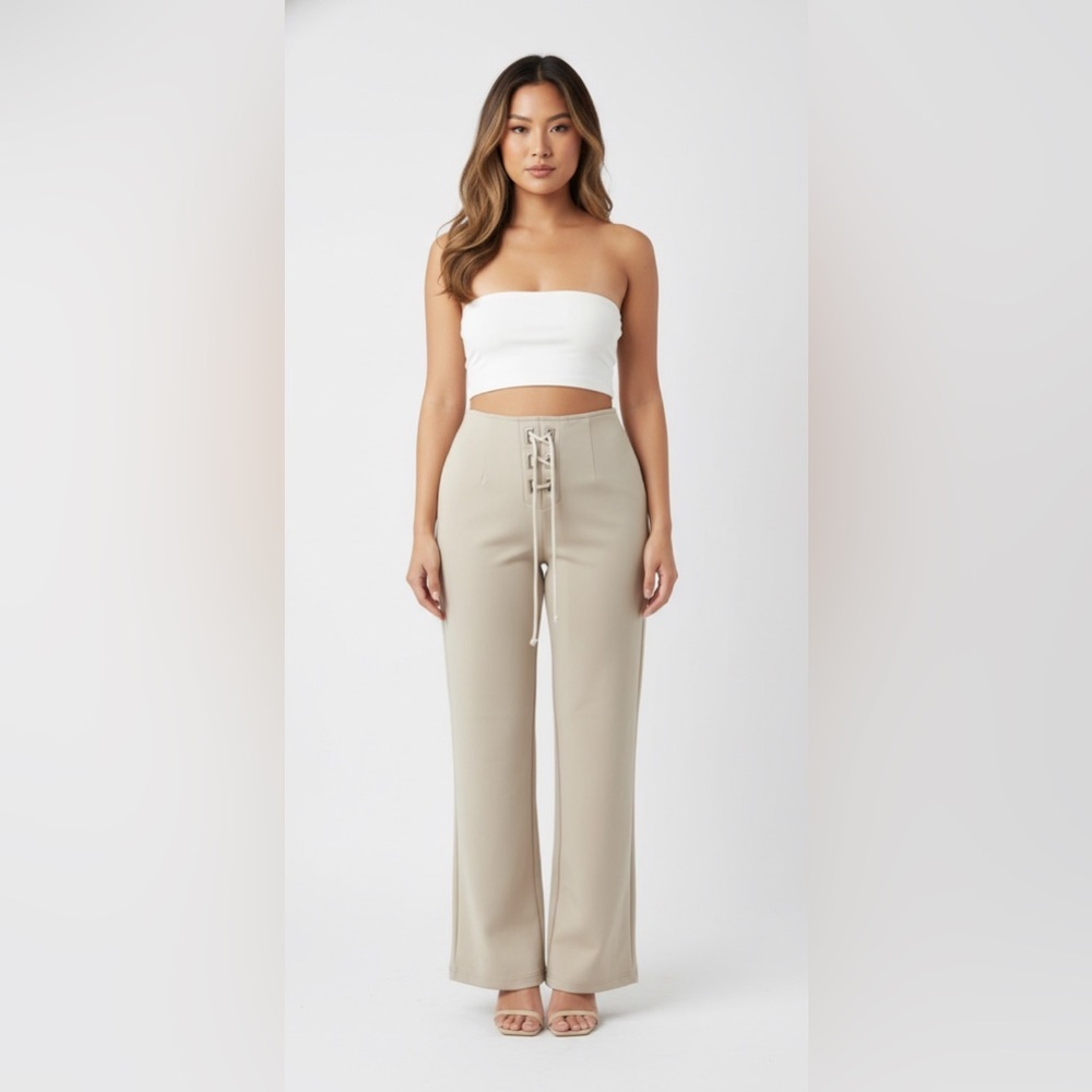 Y2K Stella US.A Beige Lace-Up Front Straight Leg Pants Size M